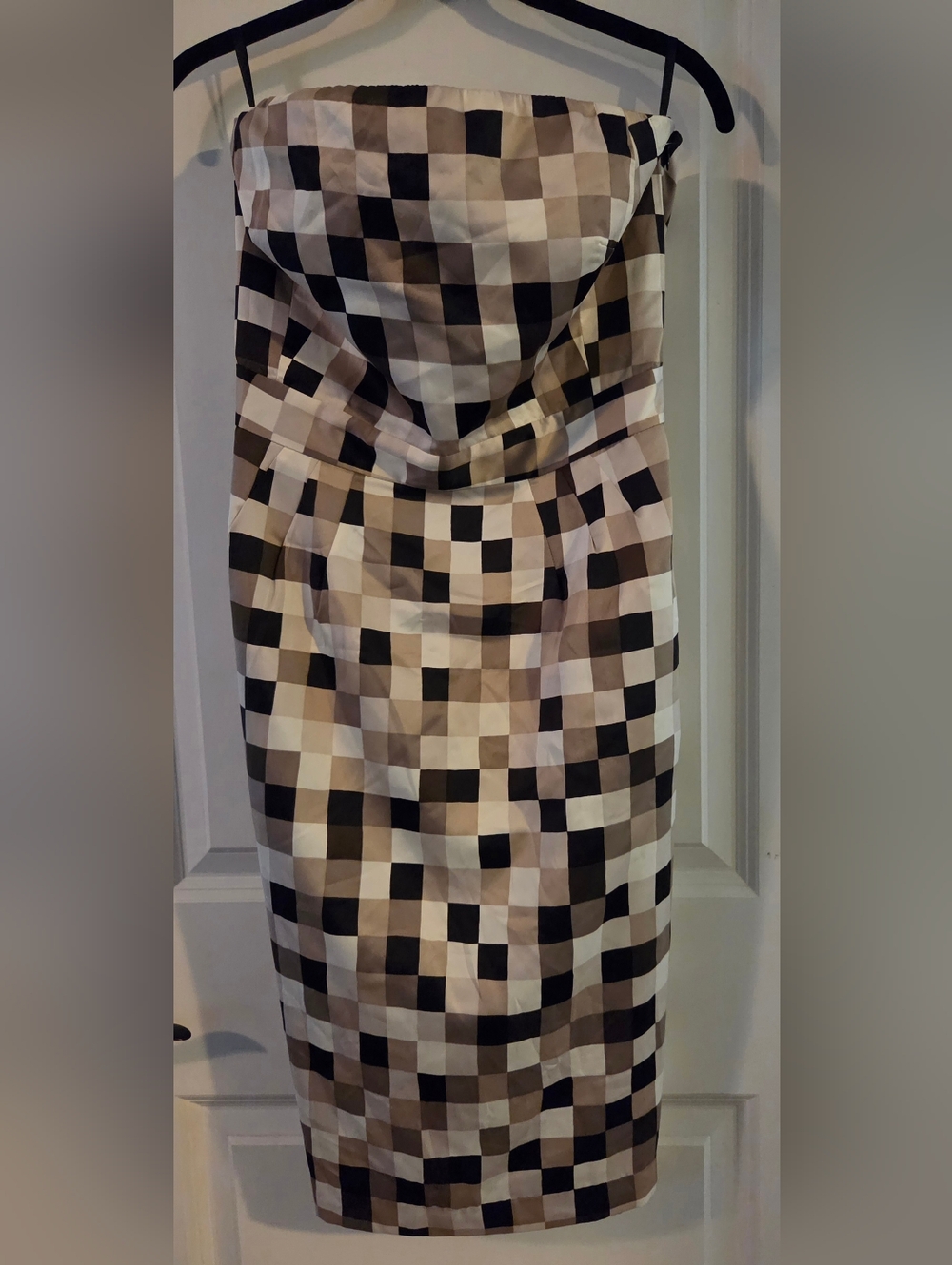 Checkered Brown and Black Strapless Dress